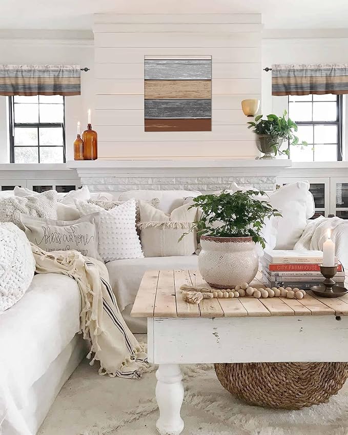 Farmhouse Fall Kitchen Curtains Valances for Windows , Brown Grey Rod Pocket Country Window Treatment for Kitchen /Living Room/Bedroom/ Bathroom,42" X 12" -1 Panel, Retro Rustic Barn Wood Texture