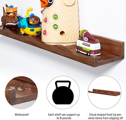 AZSKY Nusery Book Shelves for Kids, Picture Ledge Shelf for Wall Decor and Storage, Floating Photo Shelves with Lip for Picture Frames (Walnut, 23.6 Inches)