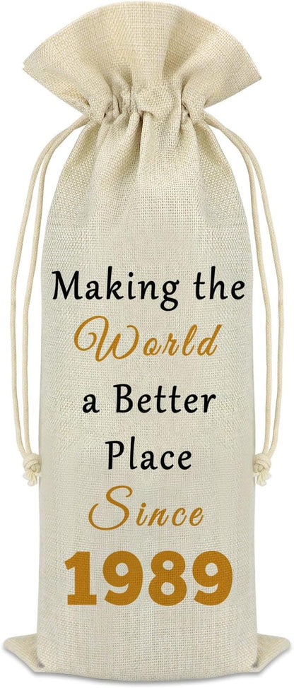 35th Birthday Gift for Women Men 1989 Wine Bag 35 Year Old Party Reusable Decorations Wine Bottle Bag Happy 35th Anniversary Birthday Gift Idea for Mom Dad Husband Wife Daughter Sister Aunt Friends