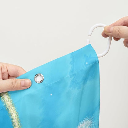 AILONEN Kawaii Sea Turtle Shower Curtain,3D Ocean Animal Themed Bath Curtain Cloth Fabric Bathroom 72" W*72" H Inch,12 Pack Hooks for Kids Child,Colorful Marble Style Bathroom Curtain