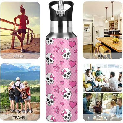 MNSRUU Insulated Water Bottle with Straw, Rainbow and Unicorns Stainless Steel Flasks for Sports Cycling Hiking School