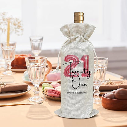 21st Birthday Gifts for Women Daughter Girlfriend Sister, 21 Year Old Birthday Gifts, 21st Birthday Gifts for Her, Birthday Party Favor Wine Bag Decoration Supplies, Wine Gifts for Women /02