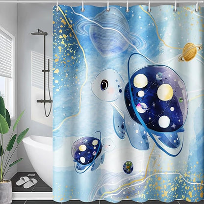 AILONEN Sea Turtle Shower Curtain,Blue Space Planet Turtle Bath Curtain,Watercolor Ocean Turtle Shower Curtain Waterproof for Bathroom Decor with 12 Plastic Hooks, 72" W*84" H