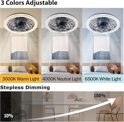 Light Socket Fan with Remote,12.2''Socket Modern Flush Mount Low Profile Ceiling Fan,Screw in Socket Fan Light with Dimmable Brightness and Color Temp,for Bedroom,Small Living Room Kitchen