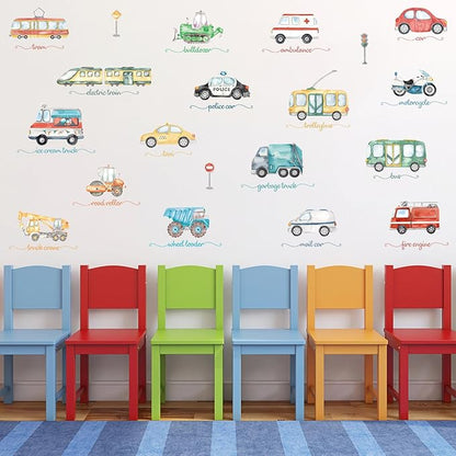 Wall Stickers Car for Boys Room Straight Roadway Wall Decals 38pcs Cartoon Cars Interior Stickers Toddler Travel Essentials for Car Trip Decalmile Vehicle Truck Stickers for Boy Bedroom Nursery