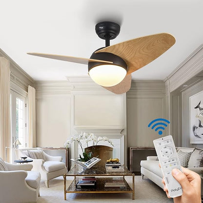 36" Ceiling Fans with Remote Control, Modern Ceiling Fans with Lights, Quiet Ceiling Fan with LED Light, Reversible DC Motor, 3 Colors, 5 Wind Speeds and Timer Function for Bedroom Living Room