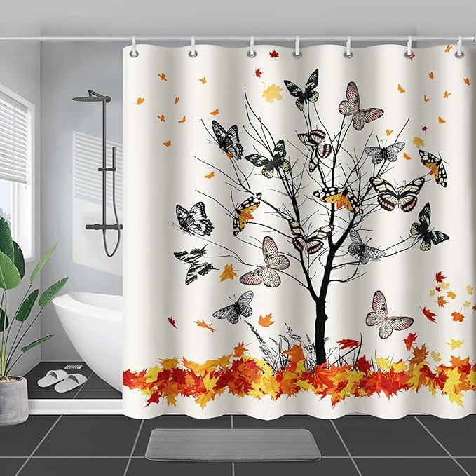 AILONEN Butterfly Shower Curtain,Vintage Colorful Butterflies Art Bath Curtain Minimalist Bathroom Curtain 72" W*72" H Polyester Waterproof Bathroom Curtain with 12 Hooks