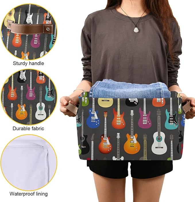 Modern Guitar Storage Basket Music Storage Box Bin Large Laundry Organizer Basket for Bathroom Nursery Kitchen Clothes Toys Newspaper 1PC