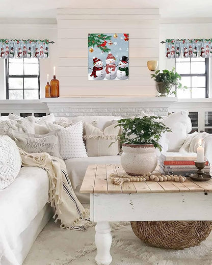 Christmas Kitchen Curtains Valances for Windows Snowman Cardinal Rod Pocket Window Treatment for Kitchen/Living Room/Bedroom/Bathroom,42" X 18" -1 Panel, Bluish Grey Winter Holiday