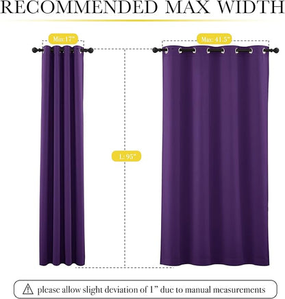 NICETOWN Purple Truly Blackout Drapes for Living Room, Heavy-Duty Full Light Shading Curtains with Same Color Liner Backing for Villa/Hall/Dorm Window（Royal Purple, 2 PCs, 52 inches W x 95 inches L
