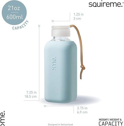 Y1 Borosilicate Glass Water Bottles, Clear Bottle, Reusable, BPA Free, Tumbler, Dishwasher Safe, Drink Container, Silicone Sleeve, Easy-Off Lid, Hot and Cold Liquid, Surf Blue 20oz