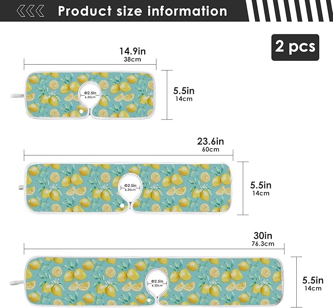 Lemon Turquoise Faucet Water Catcher Mat 2 Pack Flowers Leaves Summer Drying Mat Absorbent Bathroom Faucet Handle Drip Catcher Tray Bar RV Kitchen Sink Splash Guard 30x5 Inches