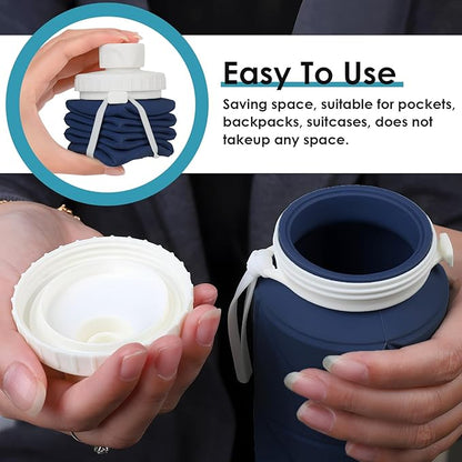 4pack Collapsible Water Bottles Foldable Silicone Travel Water Bottle Leakproof Flexible BPA Free Portable,Folding Water Bottle Lightweight for Camping,Hiking,Sports Travel Bottles 23oz