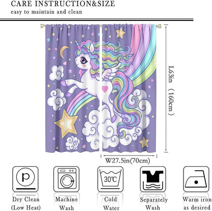 Kids Unicorn Curtains Purple Cartoon Rainbow Cartoon Room Blackout Curtains Boys Girls Baby Room Decor Curtains Living Room Decor 55x63 Inch 2 Panels