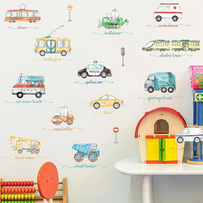 Wall Stickers Car for Boys Room Straight Roadway Wall Decals 38pcs Cartoon Cars Interior Stickers Toddler Travel Essentials for Car Trip Decalmile Vehicle Truck Stickers for Boy Bedroom Nursery