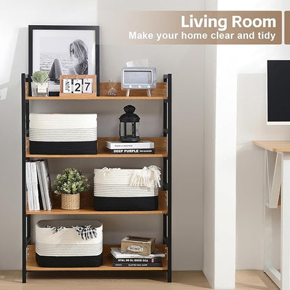 Cotton Rope Storage Basket, Woven Basket for Organizing, Rectangle Decorative Baskets for Shleves, Books, Toys, Towel Baskets for Bathroom - Pack of 3 (Gradient Dark)