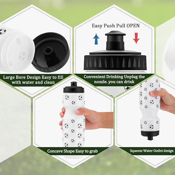 4 Pcs Soccer Party Favors Sports Drawstring Bag 24 oz Soccer Reusable Water Bottles Sports Water Bottle for Sporting Cycling Working Traveling Gym Outdoor