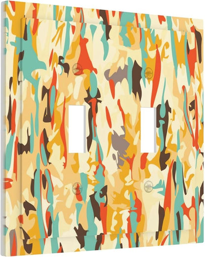 Modern Camouflage Art Double Toggle Light Switch Covers 2 Gang Wall Plate Dual Decorative Switchplate Electrical Faceplate for Bathroom Country Kitchen Bedroom Decor, 4.9" x 5"