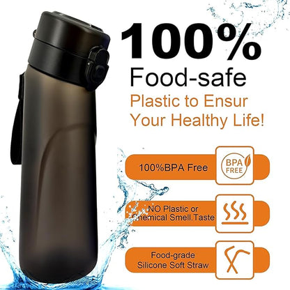 Air Water Bottle,750ML Scent Water Cup with 3 Flavour Pods,Leak Proof Sports Water Cup with Straw Suitable for Outdoor Sports,Gifts From Friends, Birthday Gifts (New Black + 3pods)
