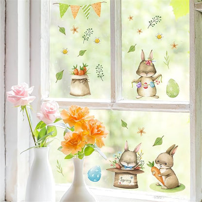 Cute Bunny Carrot Wall Stickers, sacinora DIY Rabbit Cartoon Animal Wall Decals Removable Vinyl Peel and Stick for Window Living Room Children's Room Bedroom Nursery Bathroom Kitchen Decorations