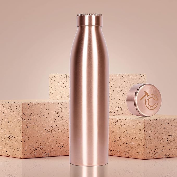 34 Oz Extra Large Smooth Finish 100% Pure Copper Water Bottle For Drinking | Leak Proof Design And Carrying Pouch | Drink More With Healthy Benefits Immediately