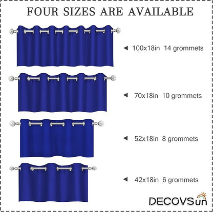 Royal Blue Valances for Bedroom Solid Blackout Thermal Insulated Cobalt Blue Valances for Windows for Living Room Kitchen Loft Grommet Top 1 Panel 42W X18 L