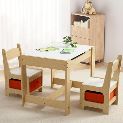 4-in-1 Kids Activity Table Set, Kids Table and Chair Set with/Storage, Removable Tabletop, Chalkboard, 3-Piece Toddler Furniture Set for Art, Crafts, Drawing, Reading, Playroom
