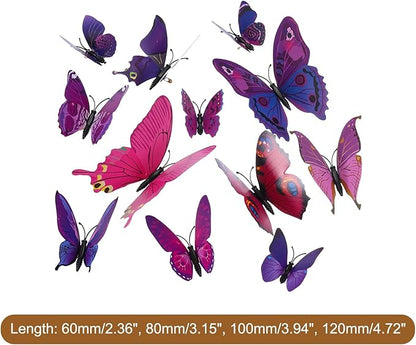 uxcell 120Pcs 3D Beautiful Butterfly Removable DIY Wall Stickers for Bedroom TV Background Decorations, Purple