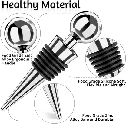 5 Pcs Wine Stopper Bottle Stopper Wine Saver, Wine Saver Zinc Alloy Silicone, Reusable Leak Proof Keep Fresh Wine Corks, for Gifts, Bar, Holiday, Party, Wedding, Camping for Standard Bottle