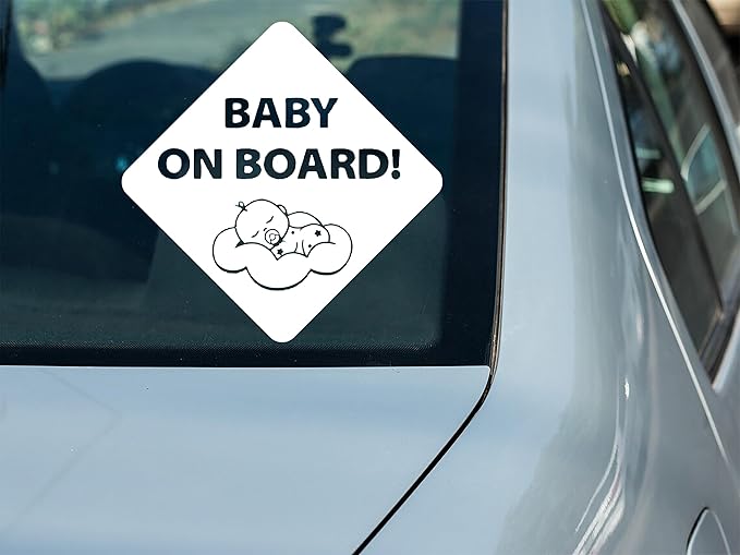 Baby on Board Sleepy Baby Viynl Decal Sticker for Windows, Car Sticker | Cars Trucks Vans, Bumper Sticker, Size: 5inch (White)