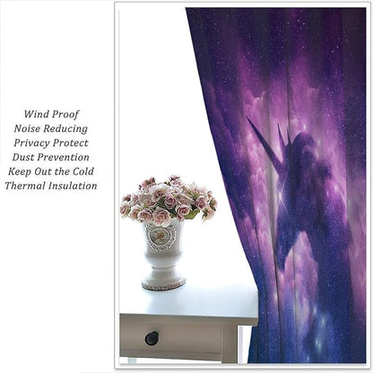 Unicorn Curtains Children's Cartoon Starry Sky Theme Unicorn Pattern Curtains Star Galaxy Boys Girls Room Blackout Curtains 55x63 Inch 2 Panels