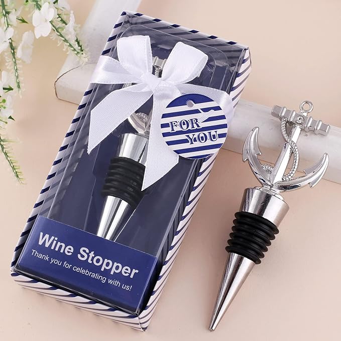 24PCS Wedding Favors Wine Bottle Stopper Silver Wine Nautical Stopper Favors Bridal Shower Party Favors Gifts for Guest Baby Shower Christmas Party Supplies(24,Anchor Stopper)