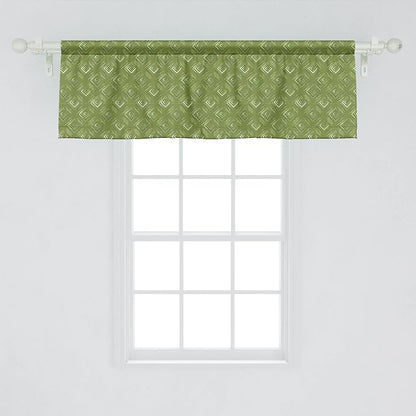 Ambesonne Olive Green Window Valance Pack of 2, Grunge Geometric Pattern Square Shape Diagonal Abstract Rhombus, Rod Pocket Curtain Valances for Kitchen Bedroom, 54" X 18", Olive Green