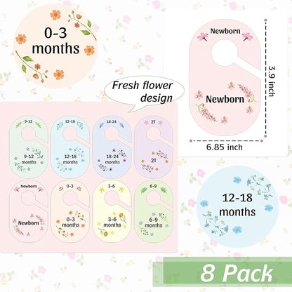8 Pack Baby Closet Dividers Watercolor Plants Clothing Organizer Double-Sided Colorful Hanger for Newborn to 24 Months