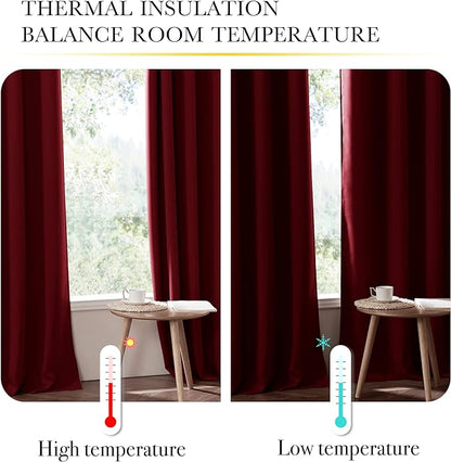 NICETOWN 100% Blackout Curtains with Same Color Liner Backing, Thermal Insulated Curtains for Bedroom, Noise Reducing Drapes, Burgundy Red, 42" Wide x 84" Long Per Panel, Set of 2 Panels