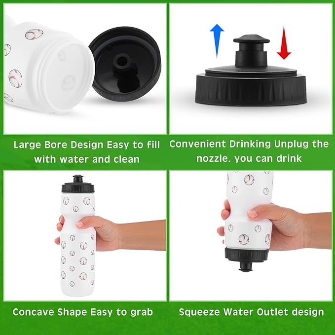 4 Pcs Baseball Party Favors Sports Drawstring Bag 24 oz Baseball Reusable Water Bottles Sports Water Bottle for Sporting Cycling Working Traveling Gym Outdoor