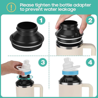 2PCS Bottle Adapter for Stanley Cup 40oz to Cirkul, Lid Cap Converter Accessories, Cirkul Stanley Adapter BPA Free Plastic, Food Grade Silicone Fits for Stanley Water Bottles(Black)