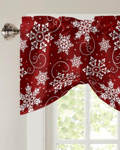 Christmas Blackout Tie Up Valance Curtains for Kitchen Windows Red White Snowflakes Pattern Window Toppers Balloon Shades for Living Room/Bathroom/Bedroom,1 Panel, 54" X 18", Winter