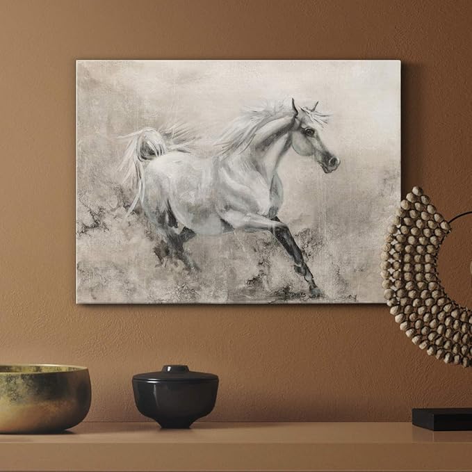 Renditions Gallery Canvas Animal Wall Art Modern Decorations Paintings Elegant Running Horse Abstract Black & White Figurative Artwork Prints for Bedroom Office Kitchen - 12"x18" LT33