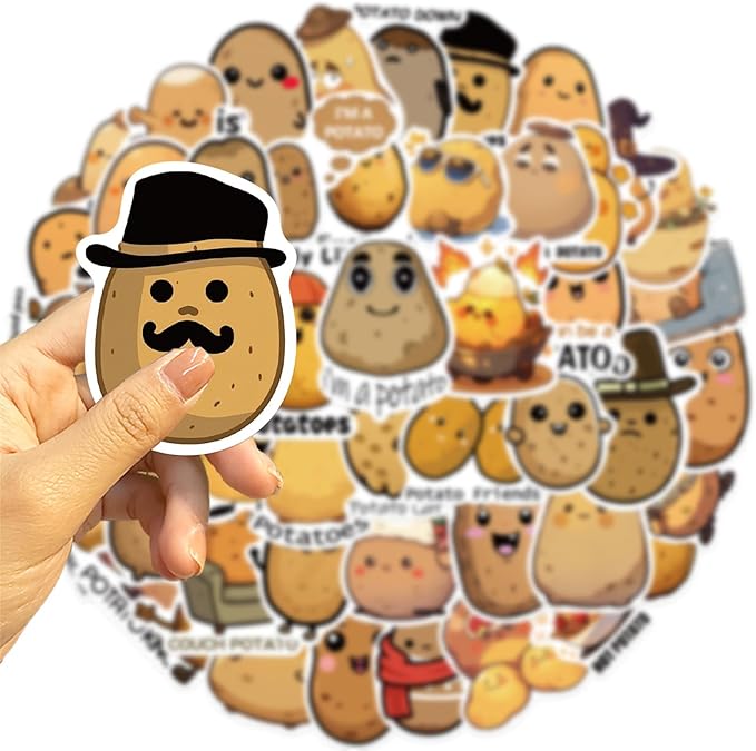 50PCS Funny Stickers Potato Stickers Cute Cartoon Vinyl Waterproof Stickers for Laptop,Bumper,Skateboard,Water Bottles,Computer,Phone, for Kids,Teens,Adult, Watcr