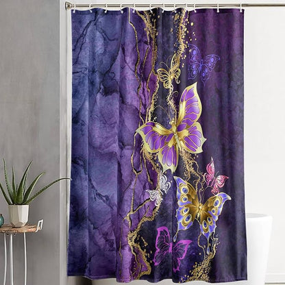 AILONEN Beautiful Butterfly Shower Curtain Bathroom 72" W*78" H Purple Butterfly Curtain Cloth Fabric Bathroom for Girls Kids,Marble Theme Shower Curtain Set