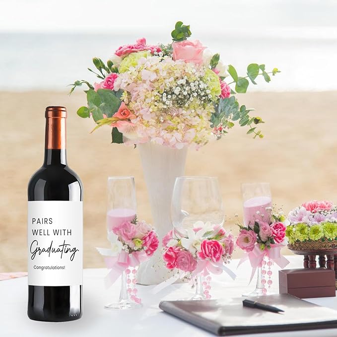 24Pcs Graduation Wine Labels, College Graduation Grad Gifts for Him Her Women, Graduation Party Decorations Wine Bottle Stickers Labels, Pairs Well With Graduating Wine Labels