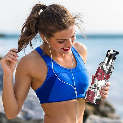 MNSRUU Insulated Water Bottle with Straw, Rainbow and Unicorns Stainless Steel Flasks for Sports Cycling Hiking School