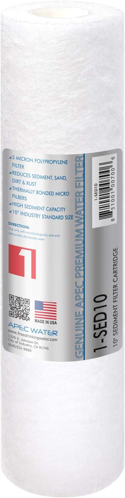 APEC Water Systems 1-SED10 US MADE 5 Micron 10” x 2.5” Sediment Water Filter For Reverse Osmosis System