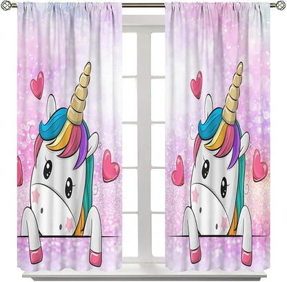 Unicorn Curtains Fantasy Star Moon Cartoon Theme Curtains Cute White Unicorn Rainbow Design Printed Curtains Boys Girls Room Curtains 42x45 Inch 2 Panels