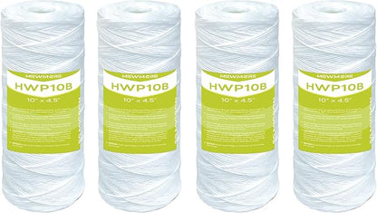 50 Micron Whole House Water Filter Cartridge, String Wound Sediment Filters for Well Water, Replacement for 84637, WPX5BB97P, WP10BB97P, WP25BB97P - 10" x 4.5" Cartridges - Pack of 4