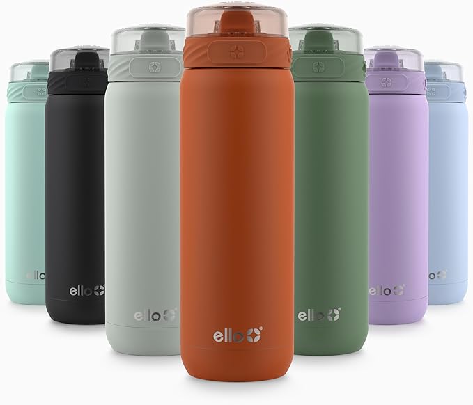 Ello Cooper 22oz Stainless Steel Water Bottle Vacuum Insulated with Straw and Carry Handle, Leak Proof Locking Lid with Soft Silicone Spout, Fits Car Cupholder, Dishwasher Safe, Bonfire