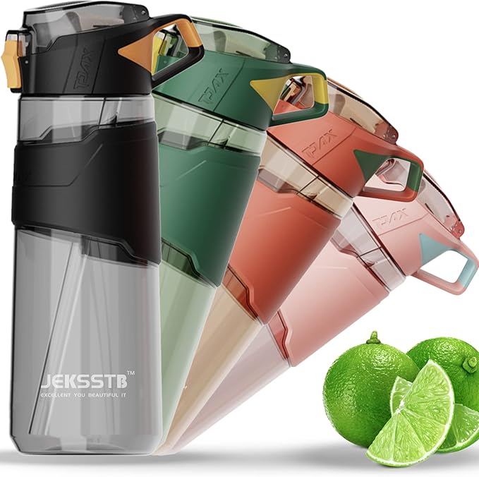 Sports Bottle - 22oz, Water Bottle with Straw, Leak Proof Flip Top Simple Modern Water Bottle, BPA Free Tritan Plastic Water Bottle. Suitable for Gym, Outdoor Travel Sports Enthusiast (Black)