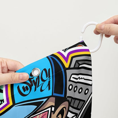 AILONEN Hip Hop Graffiti Shower Curtain for Bathroom,Colorful Graffiti Music Dancer Bathroom Curtain for Kids Boys Girls,Bath Curtain 72" W*84" H Polyester Waterproof Bathroom Curtain with 12 Hooks