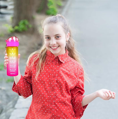 XACIOA Water Bottle with Straw,18oz Plastic Cup with Motivational Time Marker,1L Tritan Sport Lightweight Leakproof BPA-Free,Wide Mouth Fast Flow Ensure You Have Times to Drink,with Straw & Cup Brush